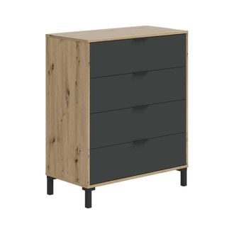 Dmora C&oacute;moda Rochester, Cajonera Con 4 Cajones, Tocador Para Dormitorio, C&oacute;moda Moderna, Cm 76x40h94, Roble Anudado Y Antracita, Con Embalaje Reforzado - Dm