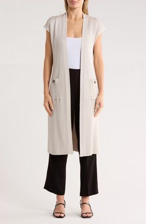 Elie Tahari Cap Sleeve Ribbed Longline Cardigan in Pale Platinum at Nordstrom Rack, Size X-Large