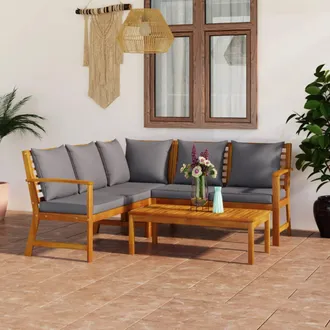 vidaXL Muebles De Jard&iacute;n 4 Pzas Cojines Crema Madera Maciza De Acacia Vidaxl