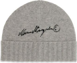 Maison Margiela Womens Beanie Hat Wool Grey Melange Melange-Black Print (ovis Aries) Melange/black