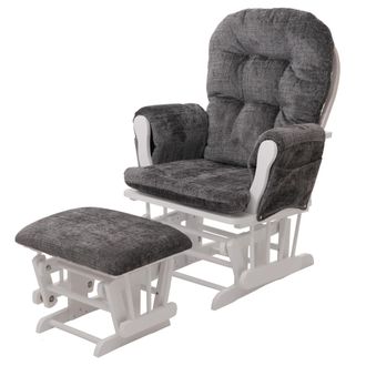 Hhg Nunca Usado] Sill&oacute;n Relax Hhg 009, Mecedora Con Taburete Tejido Chenilla (465g/m&sup2;) Oeko-tex, Gris Oscuro, Armaz&oacute;n Blanco