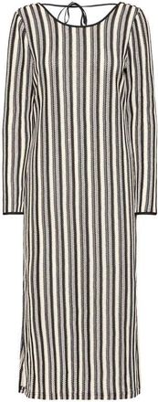 Ichi Ihoska Stripe Open Stitch Long Sleeve Maxi Dress in Birch/Black Stripe at Nordstrom, Size Xx-Large