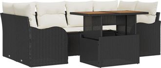 vidaXL Garden Sofa Set with Storage 7 pcs Black Poly rattan Vidaxl