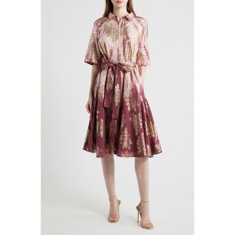 Kobi Halperin Tara Metallic Print Tie Waist Dress in Rose Multi at Nordstrom, Size X-Large