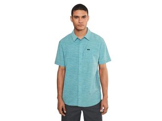O'Neill TRVLR UPF Traverse Stripe Standard Short Sleeve Woven Shirt Mens Clothing Stone Blue : 2XL, Cotton/Elastane/Polyester
