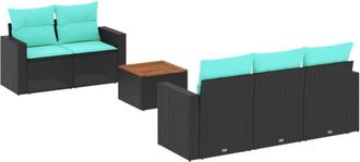 vidaXL Set De Sof&aacute;s De Jard&iacute;n 6 Pzas Con Cojines Rat&aacute;n Sint&eacute;tico Negro Vidaxl