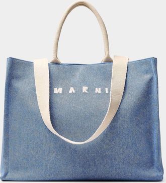 Marni Mens Logo small denim tote bag