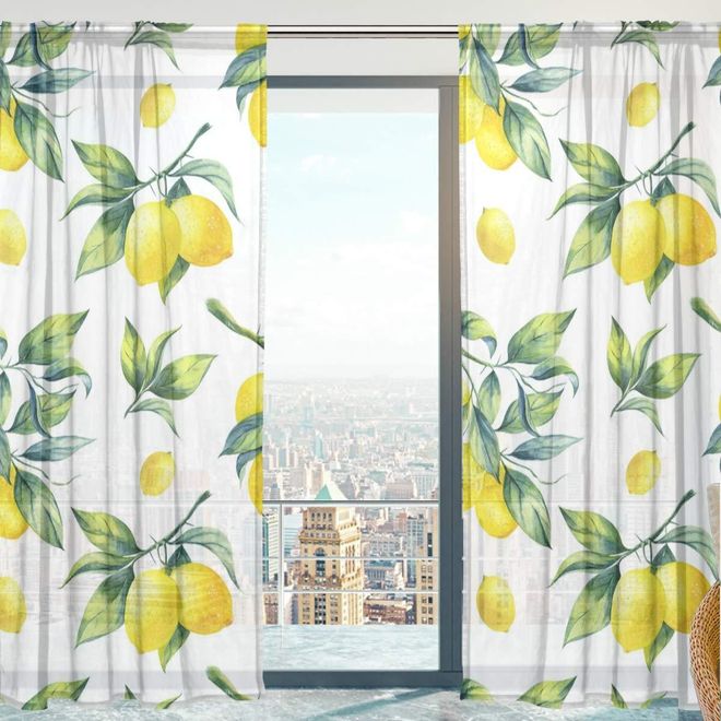 Mnsruu Frucht-Zitrone Vorhang transparent Gardine 2 Stücke Gaze paarig schals Fensterschal Vorhänge für Wohnzimmer Schlafzimmer 198 cm x 213 cm(H x B) 2er-Se ab 42,99 €