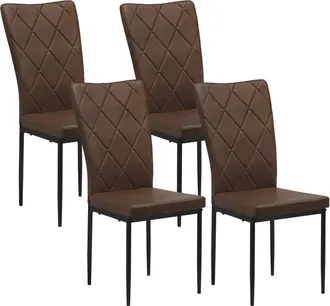Woltu Juego De 4 Sillas De Comedor De Pu Con Respaldo Alto Sillas De Cocina Con Patas Met&aacute;licas Sillas De Comedor De Estilo N&oacute;rdico Y Vintage Marrone Oscuro