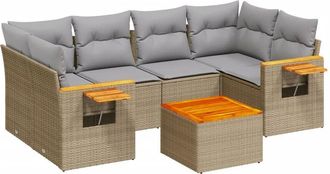 vidaXL Vidaxl - Set Sof&aacute;s De Jard&iacute;n 7 Piezas Y Cojines Rat&aacute;n Sint&eacute;tico Beige