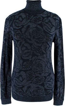 Chlo&eacute; Navy Metallic Jacquard Knit Turtleneck Sweater Size XS