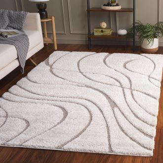 Safavieh Florida Shag Machine Made Area Rug, Cream / Beige Modern Style Easy Care