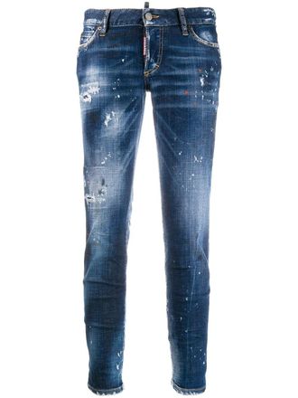 Dsquared2 distressed skinny jeans - women - Spandex/Elastane/Polyester/Calf Leather/Cotton/Cotton - 40 - Blue