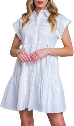 Flying Tomato Short Sleeve Tiered Shirtdress in White at Nordstrom Rack, Size X-Large