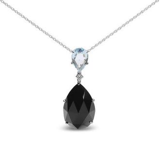 House of Brilliance 18K Gold Diamond Accent Topaz and Onyx Drop Pendant Necklace in White at Nordstrom