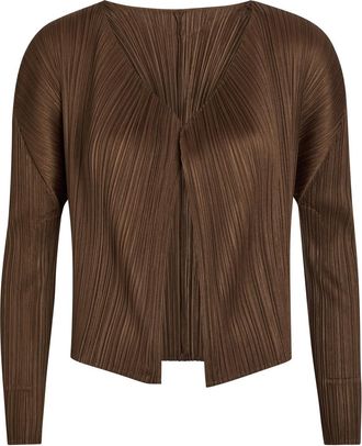 Pleats Please Issey Miyake Pleated Woven Cardigan - Brown - 3
