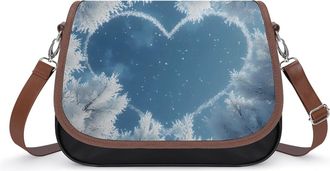 Generic Heart Shaped Sky Snow Day Leather Crossbody Bags for Women Messenger Handbag Purse Shoulder Bag