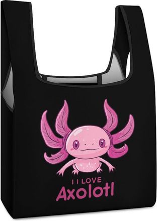 Generic I LOVE Axolotl Shopping Bag Reusable Grocery Tote Bag Foldable Handbag for Travel Picnic