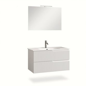 Aquadesign Mueble de ba&ntilde;o de 4 piezas en mdf blanco mate