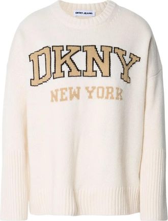 DKNY Varsity Logo Ronde Hals Trui - Dames - Ronde hals truien - Beige - S - Truien & Vesten