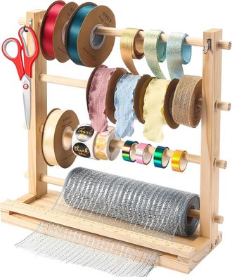 No Brand Estante Para Guardar Cintas - Soporte De Madera Para Carretes De Cinta - Cinta De Red Artesanal - Coronas - Mariposas Y Cinta Washi - Materiales Para 