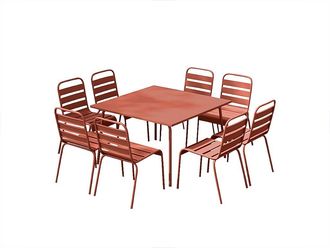 Vente-Unique Comedor de jard&iacute;n de metal - una mesa de 120 cm y 8 sillas apilables - Terracota - MIRMANDE de MYLIA