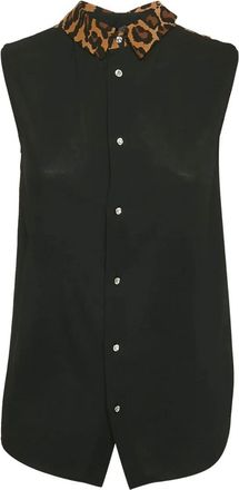 Miu Miu leopard-collar sleeveless shirt - Black
