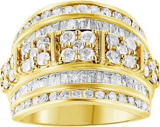 House of Brilliance 925 Sterling Silver 2.0 Cttw Round & Baguette Cut Diamond Multi-Row Channel Set Tapered Cocktail Fashion Ring