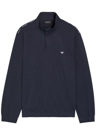 Emporio Armani Logo-embroidered Half-zip Cotton-blend Sweatshirt - Navy - L