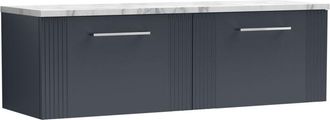 Balterley Balterley - Retro 2 Drawer Wall Hung Vanity Unit with Carrera Marble Laminate Worktop - 1200mm - Satin Soft Black