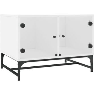 vidaXL Mesa De Centro Con Puertas De Vidrio Blanca 68,5x50x50 Cm Vidaxl