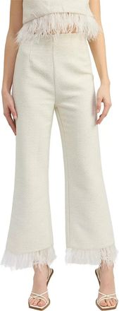 En Saison Arden Pants Womens Ivory Feather Trim High Rise Flare Leg PALL419