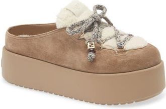 Fendi Apr&egrave;s Chic Leather & Genuine Shearling Mule in Beige at Nordstrom, Size 10.5Us