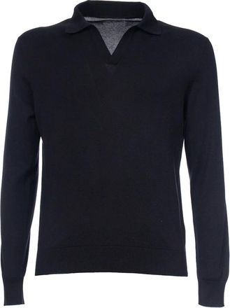 Gran Sasso Slim Fit Lange Mouw V-Hals Polo - Heren - V-hals truien - Blauw - L - Katoen - Truien & Vesten