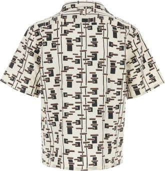 Prada Mens Geometric-Print Cotton-Silk Poplin Shirt Beige