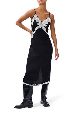 Rag & Bone Ann Embroidery Detail Midi Slipdress in Black at Nordstrom Rack, Size 14