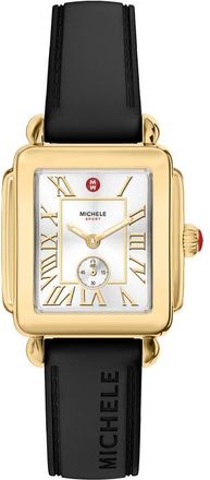 Michele Deco Sport Mid Quartz Silicone Strap Watch, 29mm x 31mm in Black at Nordstrom