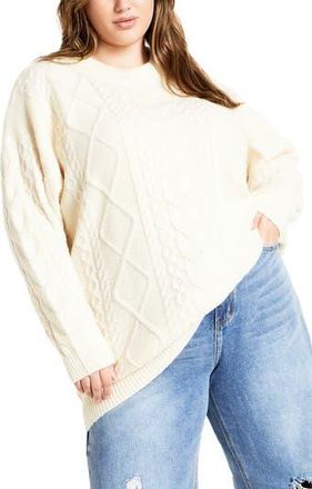City Chic Jojo Oversize Fisherman Sweater in Cream at Nordstrom Rack, Size Xl/22W