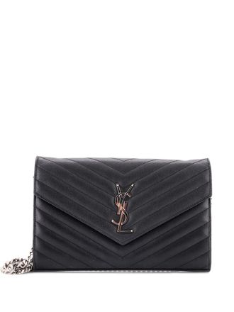 Saint Laurent Classic Monogram Wallet on Chain Matelasse Chevron Leather Medium crossbody bag - Zwart