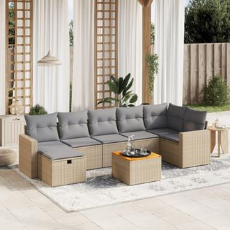 vidaXL Juego De Sof&aacute;s Jard&iacute;n Con Cojines Beige Mezcla 8 Pzas Rat&aacute;n Pe Vidaxl
