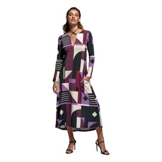 Moskada Catania Geometrische Midi Jurk - Maat 38 - Dames - Casual kleedjes - Veelkleurig - M - Kleedjes