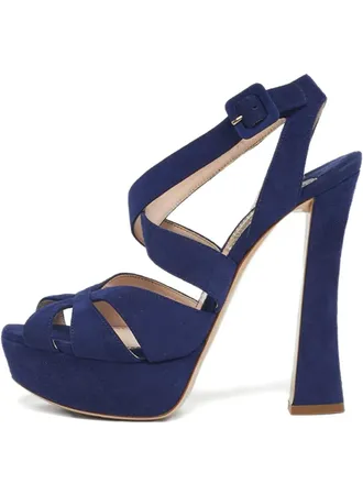 Miu Miu suede platform sandals - women - Calf Suede/Calf Leather/Calf Leather/Rubber - 36.5 - Blue