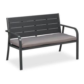 Relaxdays Relaxdays Banco Jard&iacute;n Con Coj&iacute;n, Efecto Madera, 2 Plazas, Asiento Exterior Resistente, 78 X 118 X 66 Cm, Gris