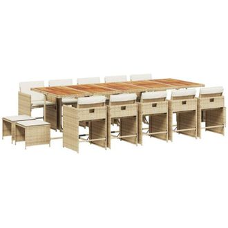 vidaXL Set Comedor De Jard&iacute;n Con Cojines 15 Pzas Rat&aacute;n Sint&eacute;tico Beige Vidaxl