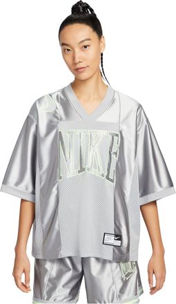 Nike (WMNS) Nike Sportswear Street Oversized Graphic Jersey Top Asia Sizing Smoke Grey Barely Volt HJ0281-077