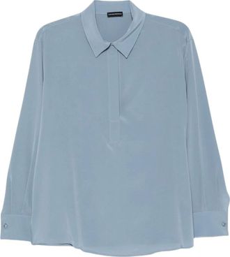 Emporio Armani Klassiek Kraag Zijde Blouse - Dames - Blouses & Shirts - Blauw - Maat: 2XS Zijde