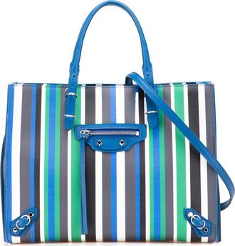 Balenciaga Borsa a tracolla Papier A6 mini in pelle a righe con zip 2017 - Blu
