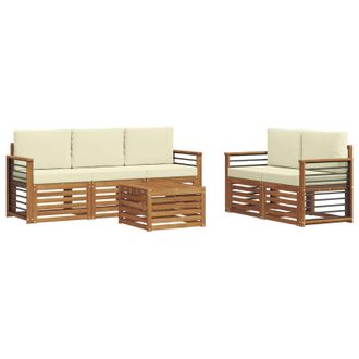 vidaXL Juegos De Sof&aacute;s 6 Pcs Natural Y Crema Madera De Acacia S&oacute;lida Vidaxl