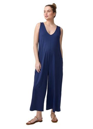 Ingrid & Isabel V-Neck Wide Leg Knit Jumpsuit in Navy at Nordstrom, Size Medium