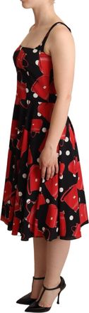 Dolce & Gabbana Womens Black Red Bag Print A-Line Mid Length Dress Silk Elastane